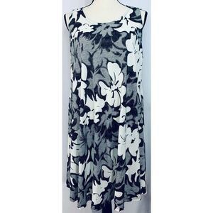 Mt Collection White &‎ Black Floral Swing Dress L/XL